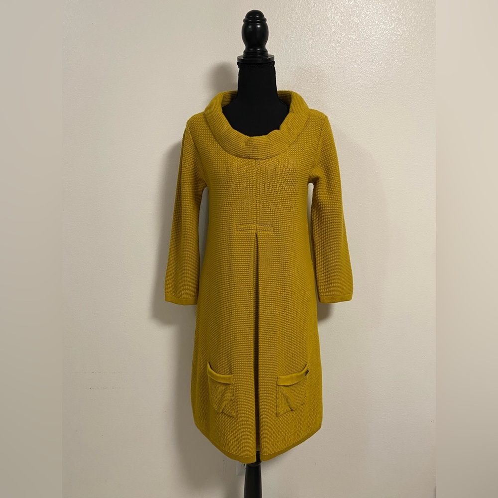 Miss Sixty Dress Women’s Size Large Mustard Yellow Merino Wool blend Retro Dress